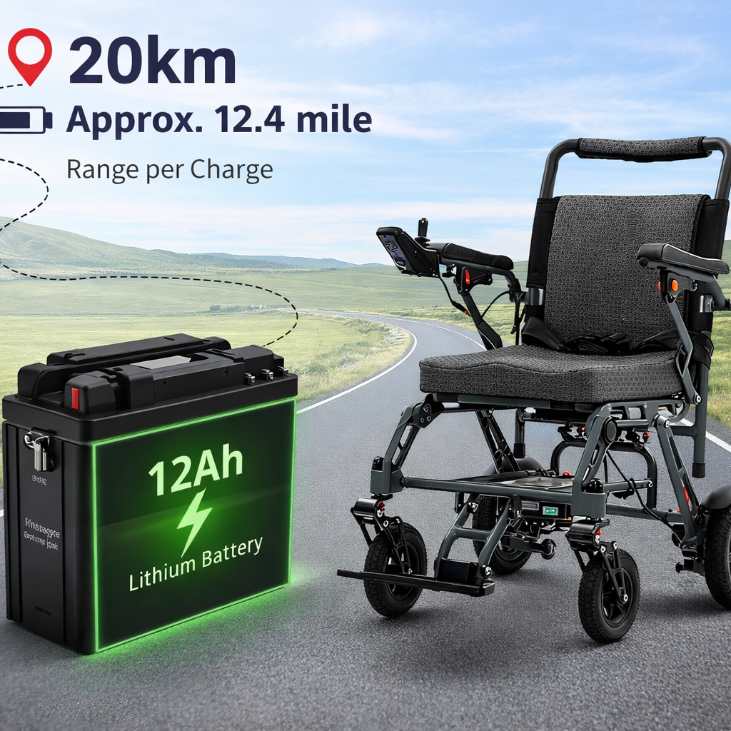 EP-03 Folding Electric Wheelchair, 40 lb Lightweight Magnesium Alloy Frame, 12.4-Mile Range
