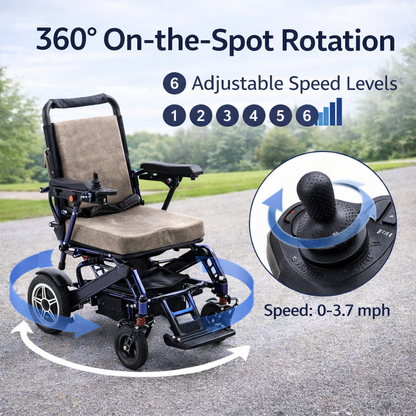 EP-02 Foldable Electric Wheelchair, 330 lb Load Capacity, Long-Range 12.4 Miles