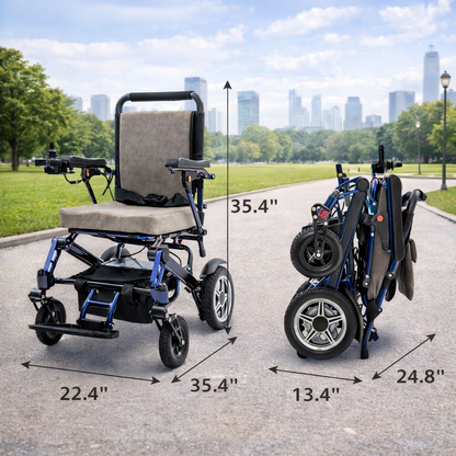 EP-02 Foldable Electric Wheelchair, 330 lb Load Capacity, Long-Range 12.4 Miles