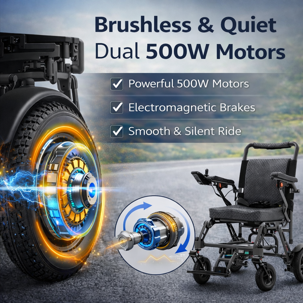 EP-03 Folding Electric Wheelchair, 40 lb Lightweight Magnesium Alloy Frame, 12.4-Mile Range