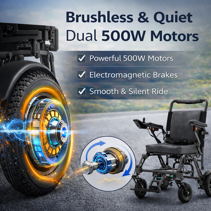 EP-03 Folding Electric Wheelchair, 40 lb Lightweight Magnesium Alloy Frame, 12.4-Mile Range