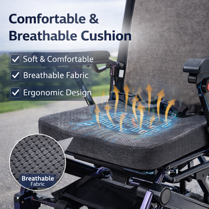 EP-02 Foldable Electric Wheelchair, 330 lb Load Capacity, Long-Range 12.4 Miles