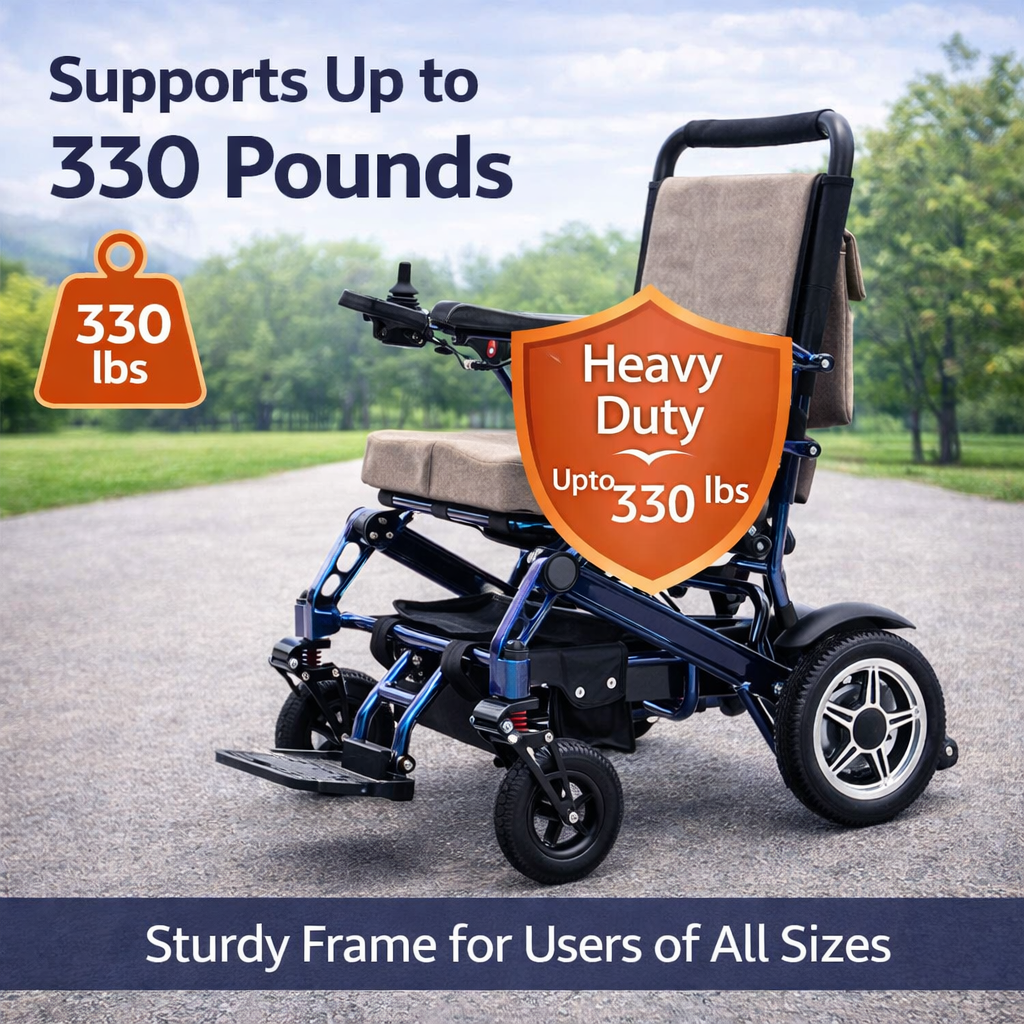 EP-02 Foldable Electric Wheelchair, 330 lb Load Capacity, Long-Range 12.4 Miles