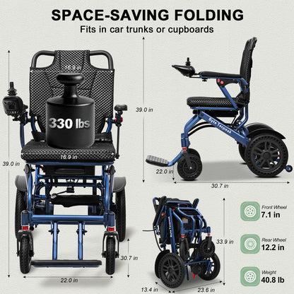 D14 Foldable Electric Wheelchair, 18 kg Lightweight Aluminum Alloy Frame