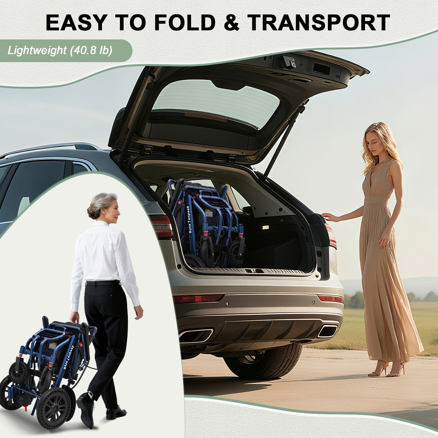 D14 Foldable Electric Wheelchair, 18 kg Lightweight Aluminum Alloy Frame