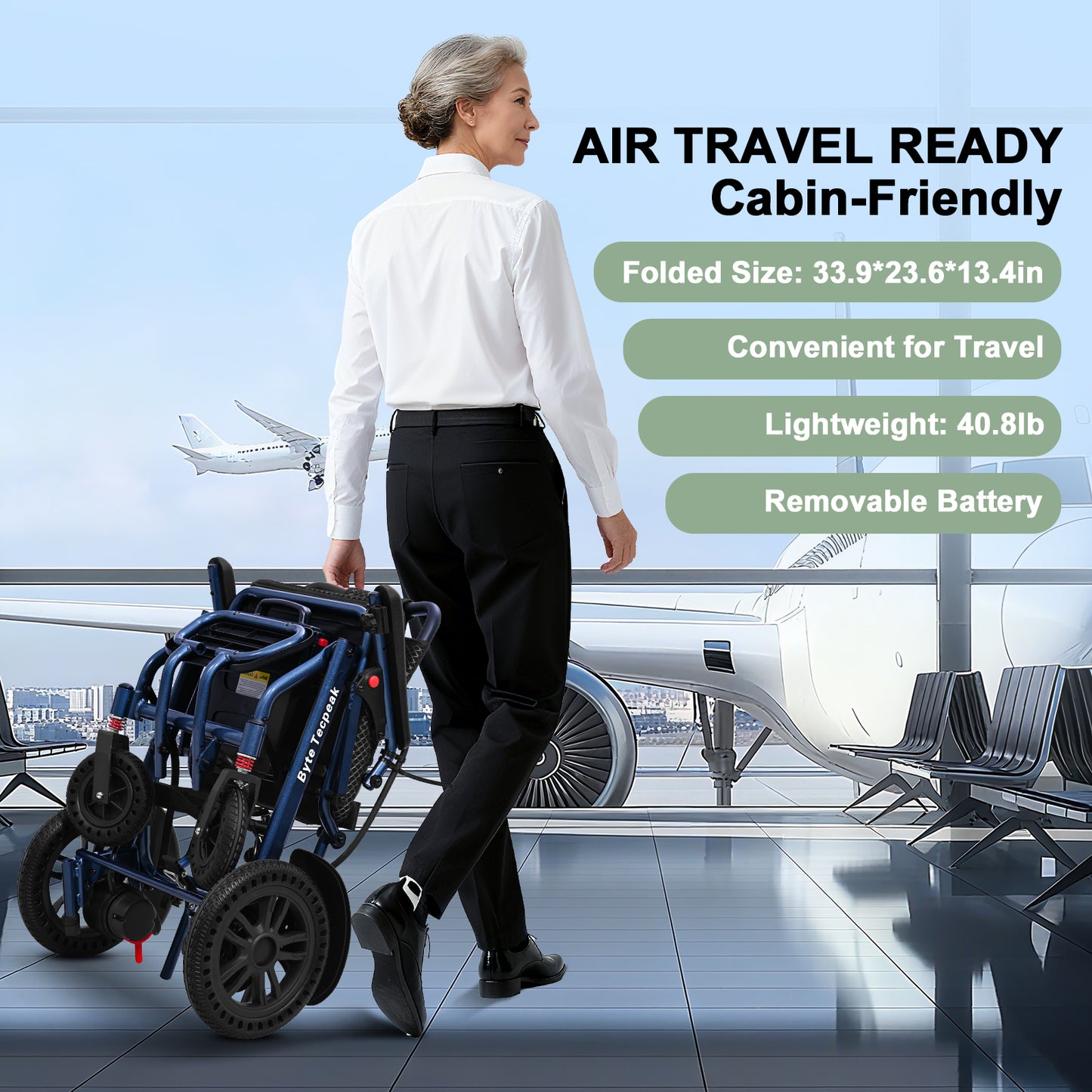 D14 Foldable Electric Wheelchair, 18 kg Lightweight Aluminum Alloy Frame