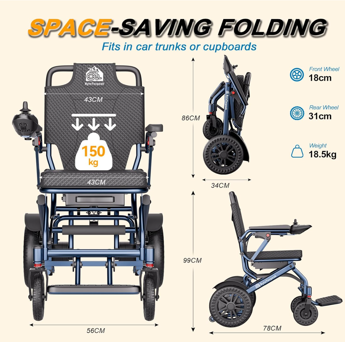 D14 Folding Electric Wheelchair for Adults with Removable Lithium Battery