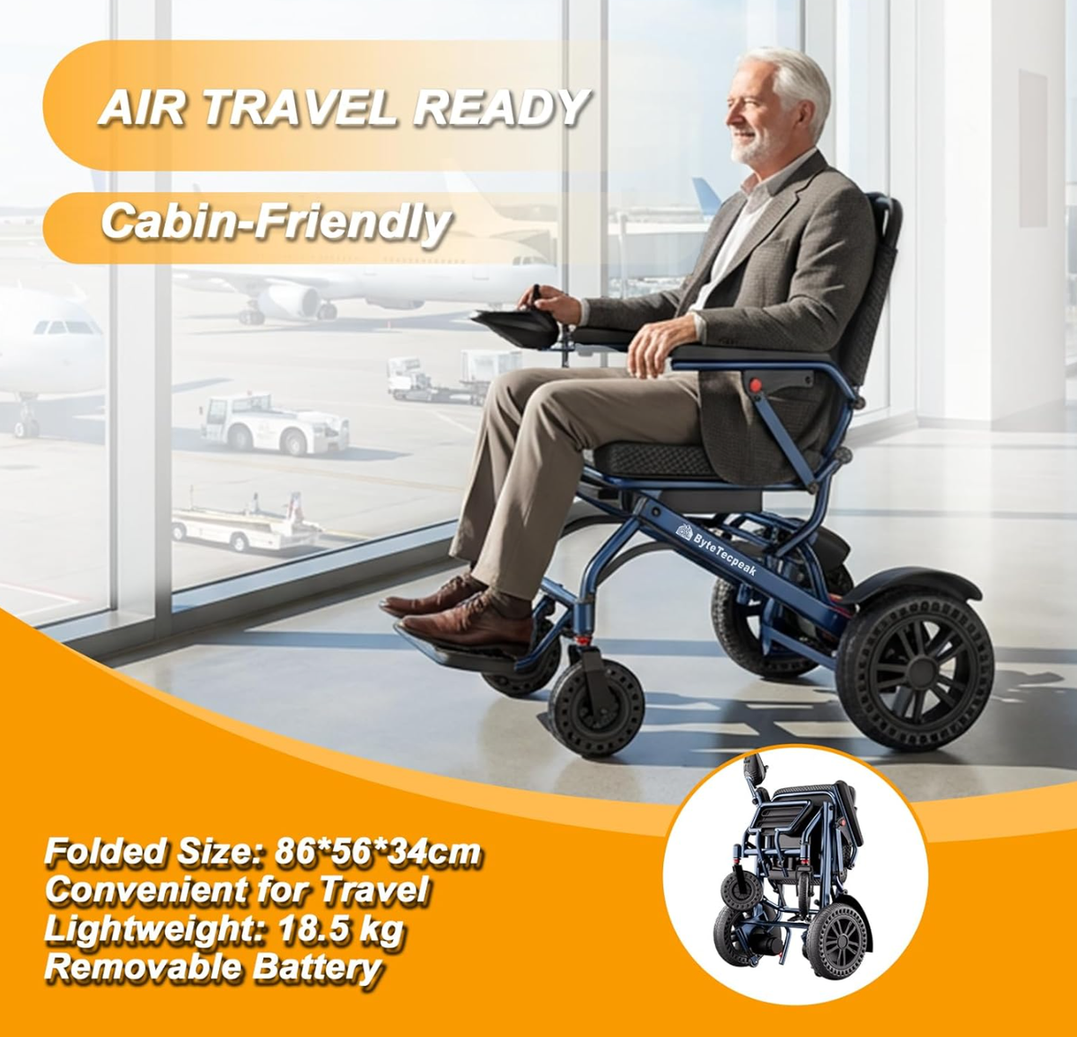 D14 Folding Electric Wheelchair for Adults with Removable Lithium Battery