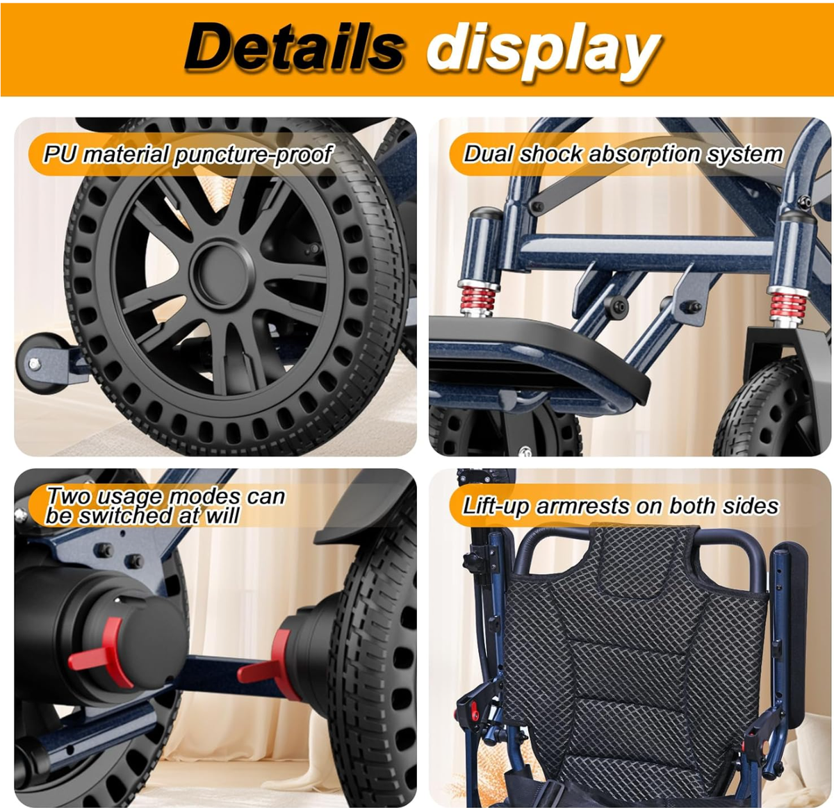 D14 Folding Electric Wheelchair for Adults with Removable Lithium Battery