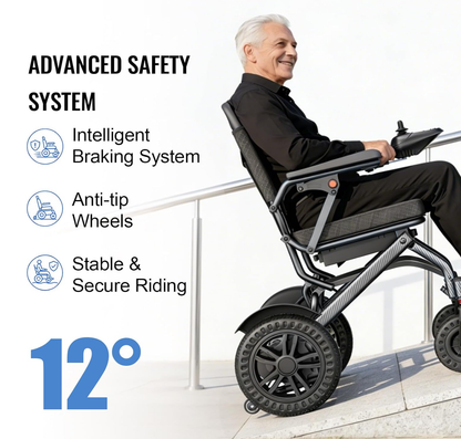 D14 Folding Electric Wheelchair for Adults,12Ah Removable Lithium Battery, Black