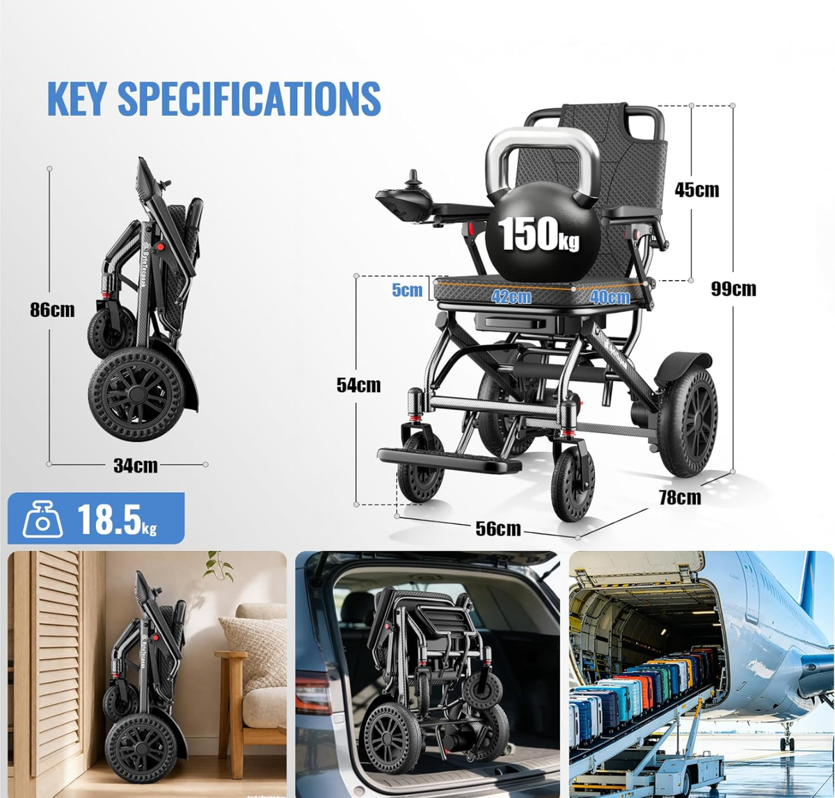 D14 Folding Electric Wheelchair for Adults,12Ah Removable Lithium Battery, Black