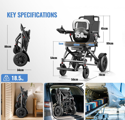 D14 Folding Electric Wheelchair for Adults,12Ah Removable Lithium Battery, Black
